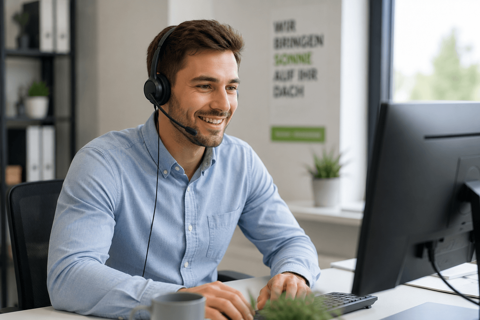 Mitarbeiter qualifiziert eine Anfrage telefonisch vor